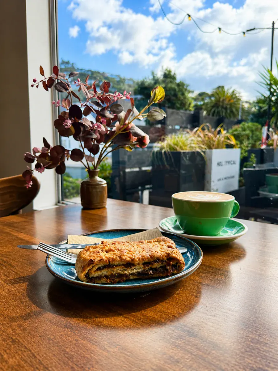 Coffee and a warm cabinet pastry at Not typical